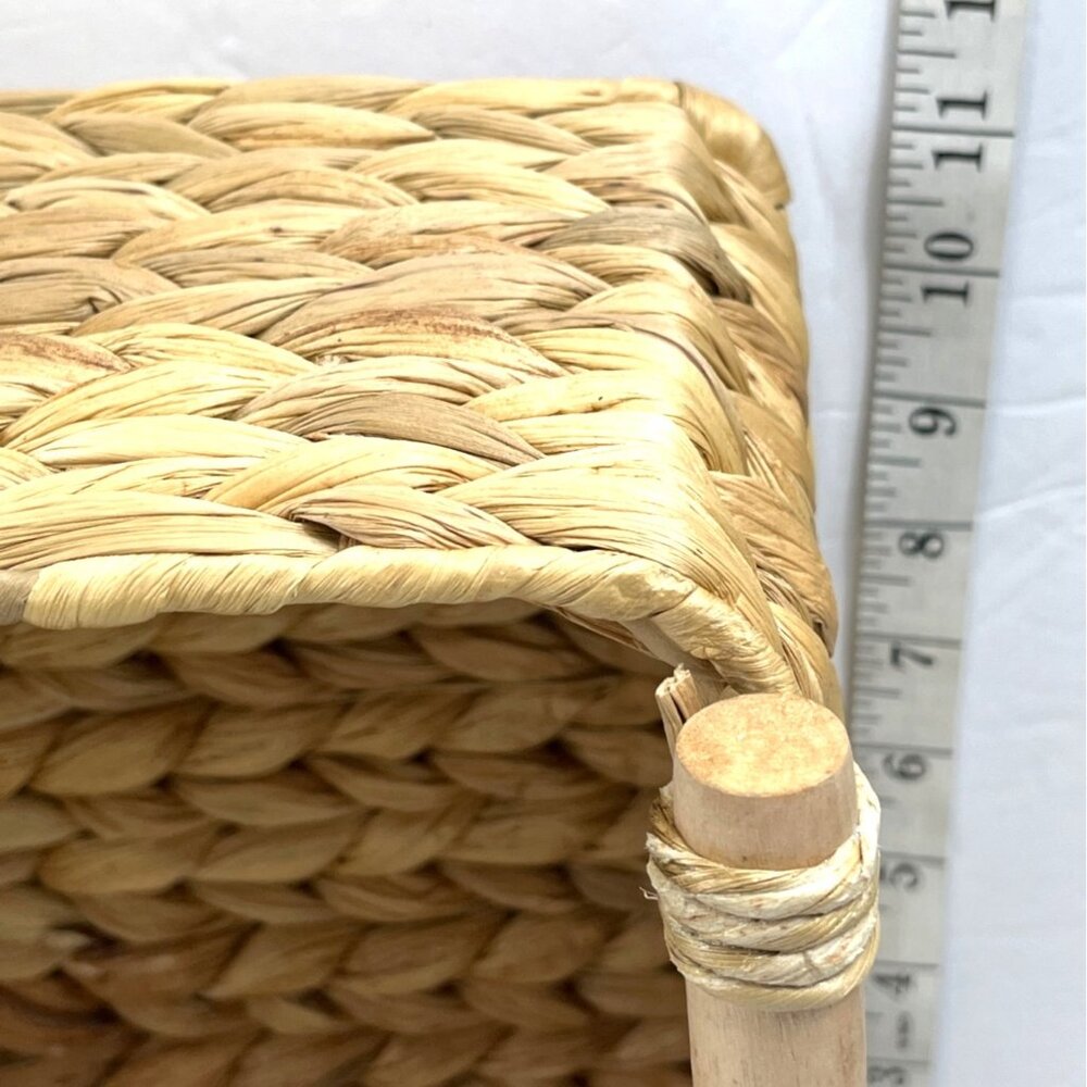 Set Of 4 Handwoven Rectangle Baskets With Wooden Accents Home Storage & Decor - Picture 9 of 13